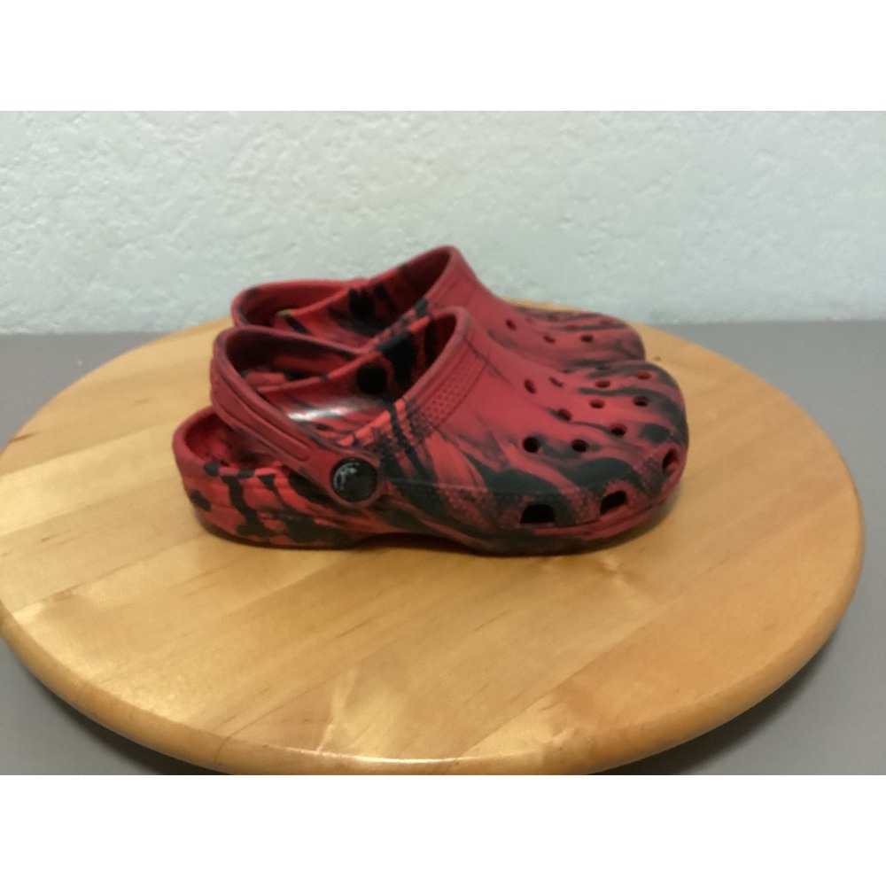 Crocs Kids Classic Marbled Clog‎ Red Black Swirl Slip On Shoes Size C9